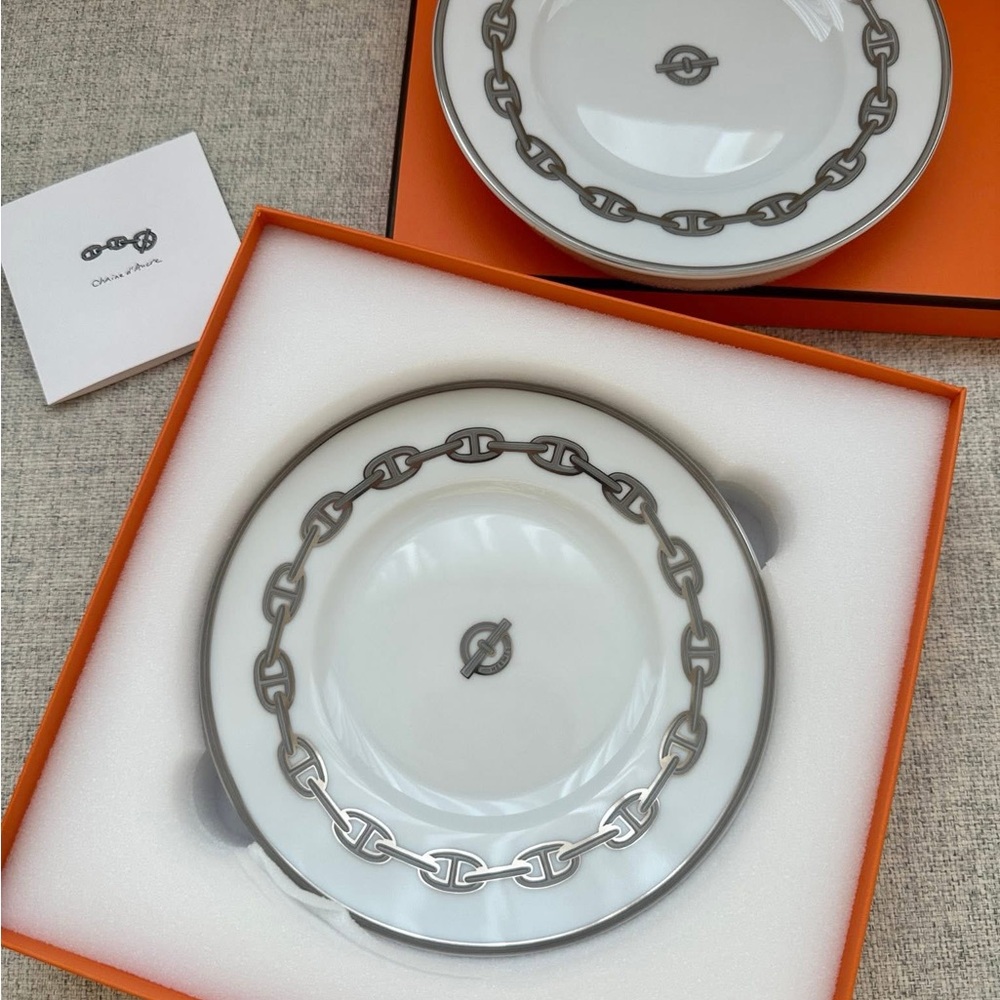 Hermes Chaine d'Ancre Platinum Bread and Butter Plate set